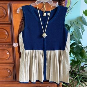 Anthropologie Moth Darcy Pleated Tank Blue Tan L
